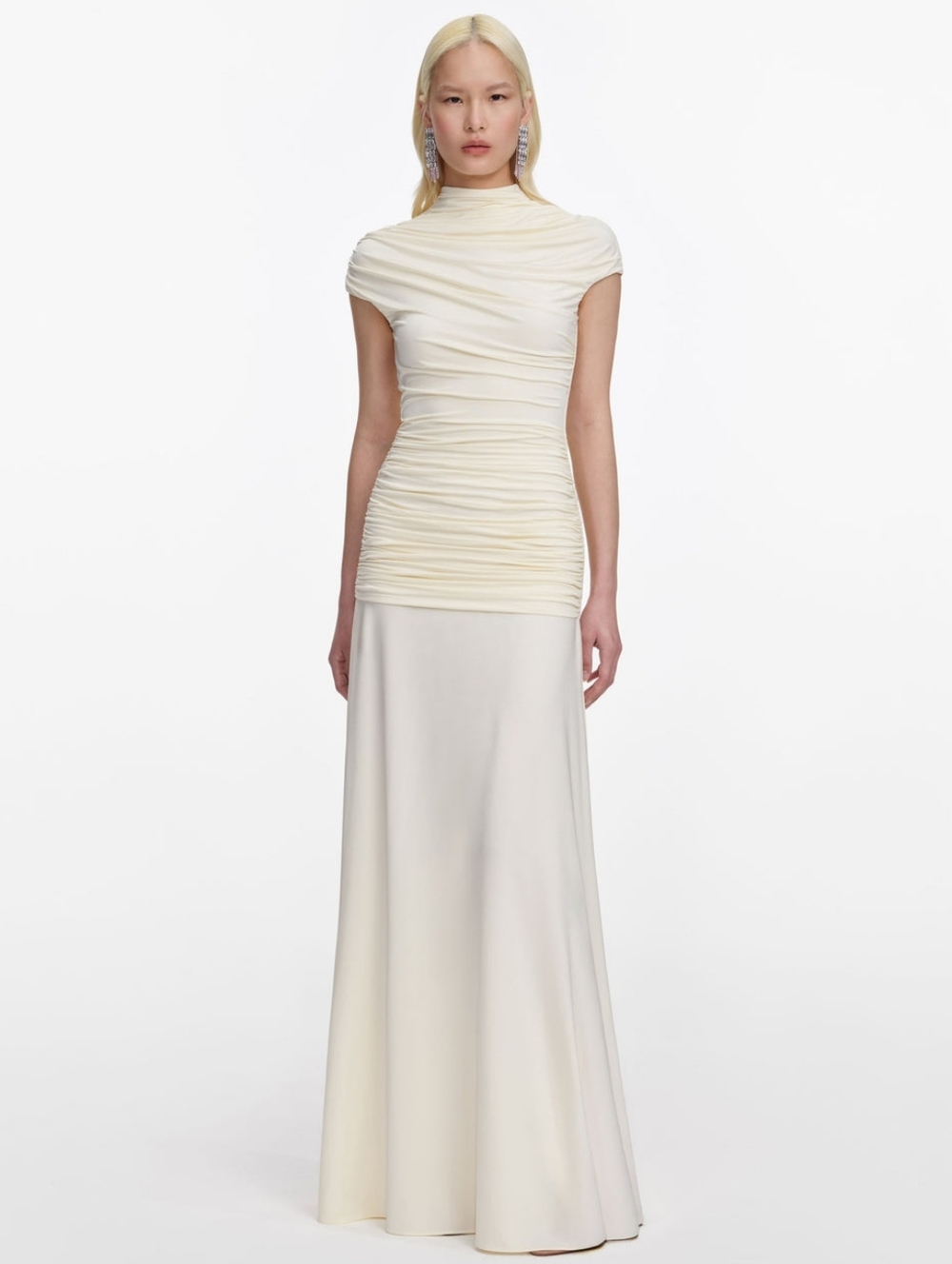 Self-Portrait Cream Ruched Maxi Dress